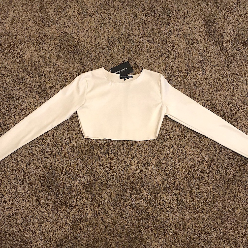 Shape Cream PU Long Sleeve Crop Top